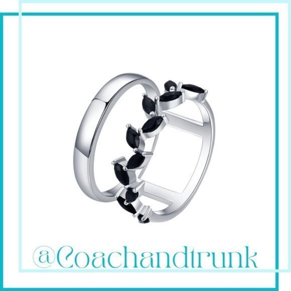 Black Spinel Marquise Prong Set Silver Hyperbole Ring NWT Size 7